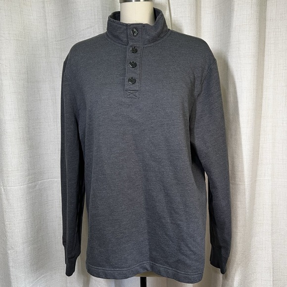 J. Crew Other - J Crew Authentic Fleece Men's Dark Gray Henley 1/4 Button Mock Neck‎ Size XL